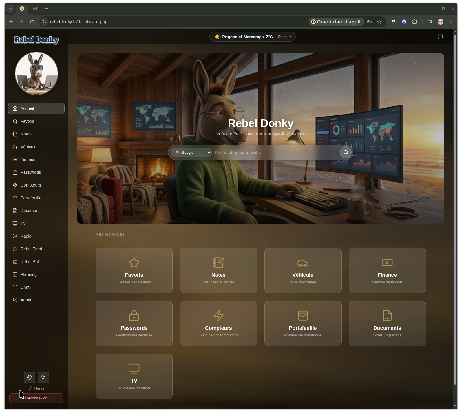 Aperçu du dashboard Rebel Donky